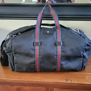 Gucci Black Techno Cat Head Duffel Bag with Red and Green Stripes